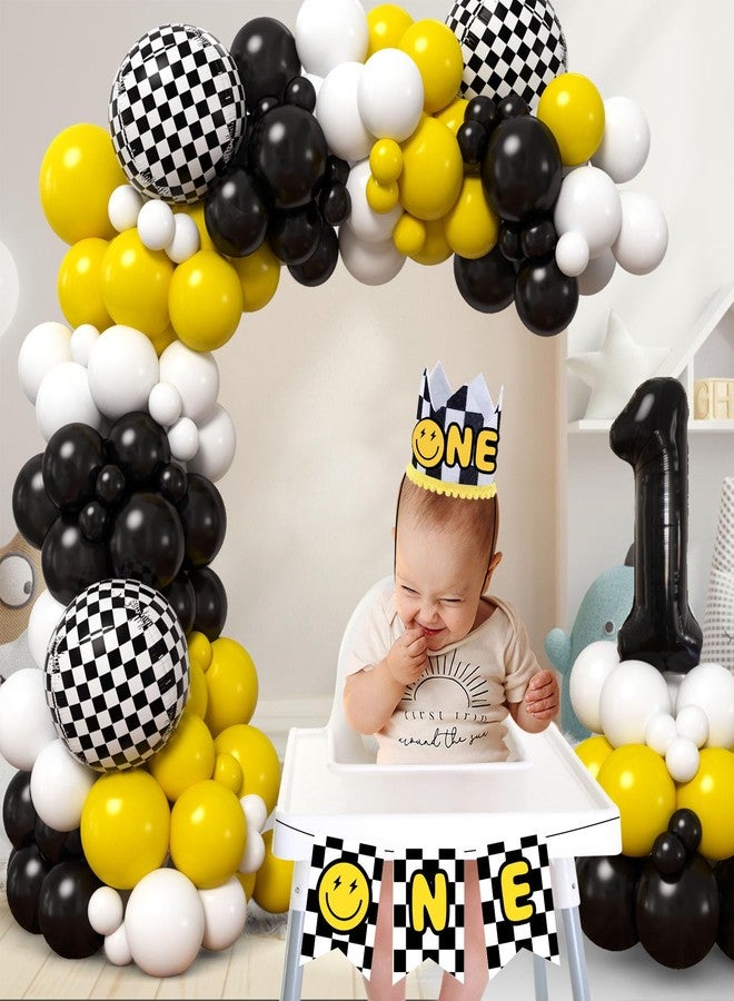 Winrayk One Happy Dude Birthday Decorations, First 1st Birthday Decorations Boy, Balloon Arch Kit/ 1st Crown Hat/ Smile Banner/ Checkered & Number 1 Foil Balloons, Toddler One Year Old Boy Party Decor - Image 3